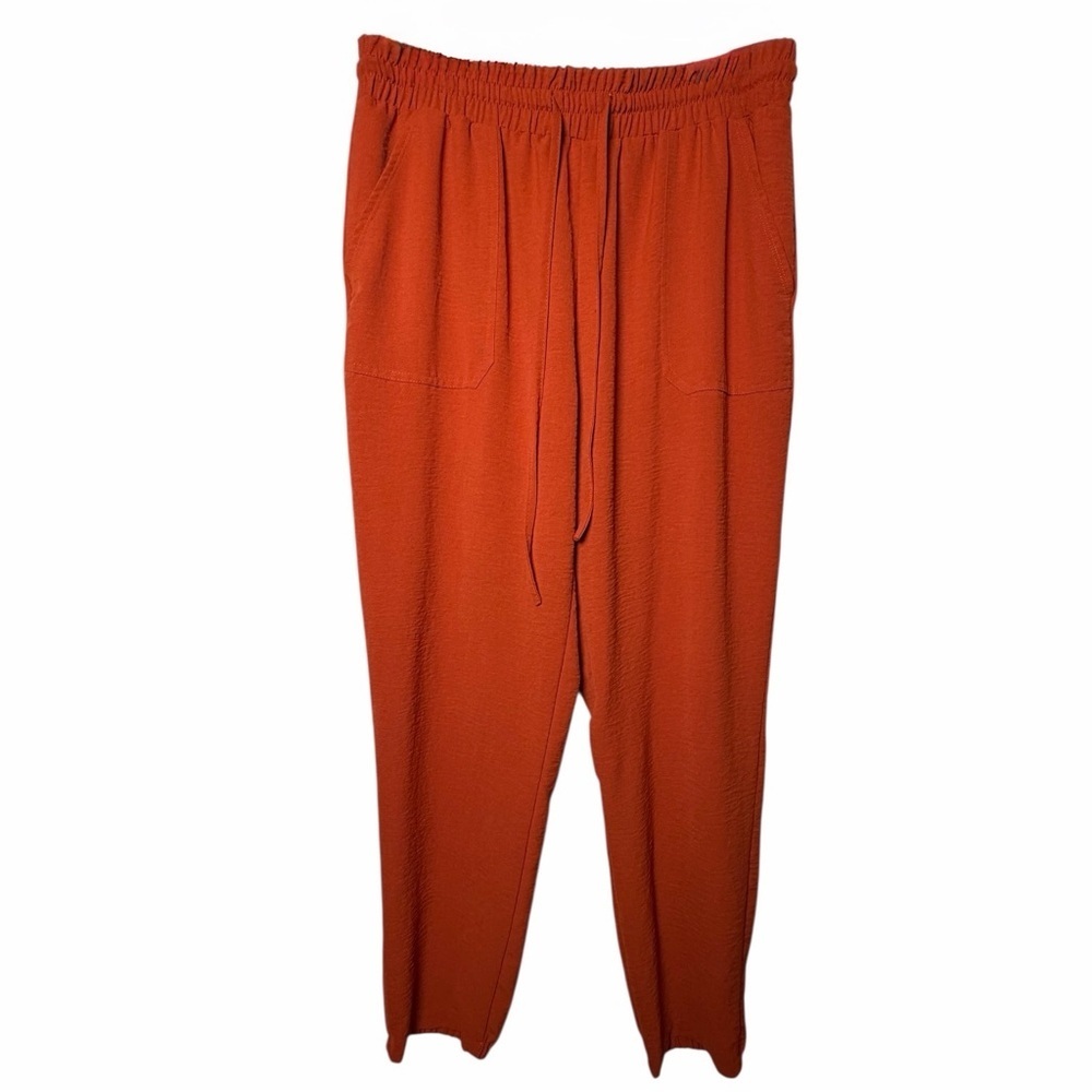 NYCC Burnt Orange Satin-Finish Joggers | Tapered High-Rise Lounge Pants Large - Picture 3 of 10